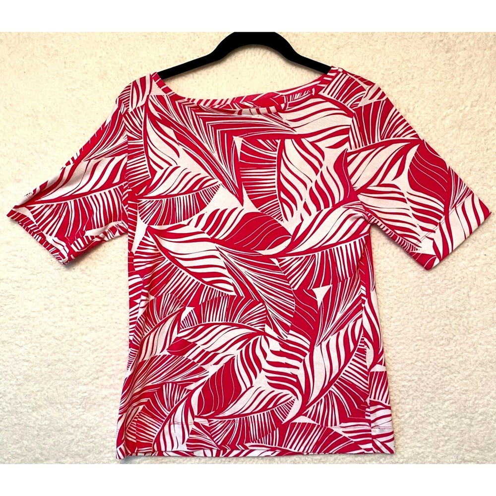 Chico’s Top Womens‎ 1 Medium Short Sleeve Pink Tropical Print Crewneck Cotton